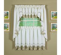 Today's Curtain Verona Reverse Embroidery Tier, 24", Ecru/Antique, 60" W X 24" L