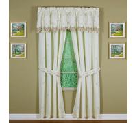 Today's Curtain Verona Reverse Embroidery Window Panel Pair and Tiebacks, 84-Inch, Ecru/Rose