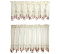 Today's Curtain Verona Reverse Embroidery Window Tier, 30-Inch, Ecru/Rose