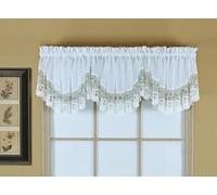 Today's Curtain, Vintage Macramé Organza Crescent 18", White/Blue, 58" W x 18" L