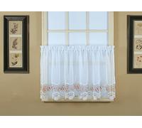 Today's Curtain, Vintage Macramé Organza Tier 24", White/Rose, 58" W x 24" L