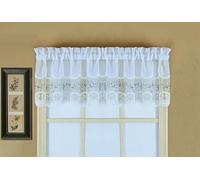 Today's Curtain, Vintage Macramé Organza Valance 14", White/Blue, 58" W x 14" L