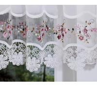 Today's Curtain, Vintage Macramé Organza Valance 14", White/Rose, 58" W x 14" L
