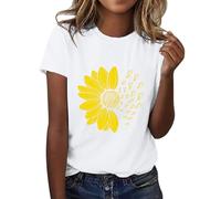 Todays Daily Deals Fishing Deals of The Day Tunic Tops for Women UK Women's Sunflower Butterfly Printed Shirt Short Sleeve Round Neck T Shirt Fashion Top Lightweight Soft Casual Summer Outfit Clothes