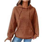 Todays Daily Deals Hoodies for Women UK Oversized Lightweight Waffle Hoodie Long Sleeve Casual Hooded Sweatershirt Autumn Winter Pullover Tops with Drawstrings Subscriptions On My Account Coffee