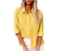 Todays Daily Deals Oversized Linen Shirt Womens Women's Summer Solid Color Cotton and Linen Shirt with Pockets and Slit Long Sleeves Women Yellow