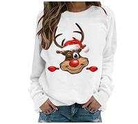 Todays Daily Deals Personalised Sweatshirt Women Women's sweatshirt long-sleeved printed top casual pullover Christmas Long Jumpers For Prime Deals 2024 (White, L)
