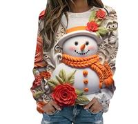 Todays Daily Deals Sweatshirt for Womens Fashion Christmas Sweatshirt Cute 3D Christmas Pattern Crew Neck Sweatshirt Long Sleeve Oversized Womens Sale Clearance (Orange, L)
