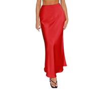 Today's Deals of The Day Maxi Skirts for Women UK Summer Spring Summer Skirts Satin Skirt High Waisted Maxi Party Wedding A Line Long Ladies Pleated Scottish Fancy Dress Female Red
