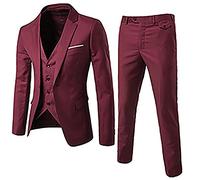 Today's Deals of The Day Mens Suits 3 Pieces Blazer Trousers and Waistcoat Classic Formal Business Wedding Suits Male Slim Fit Checked Suit Waistcoat Pants Three Piece Suit Wine