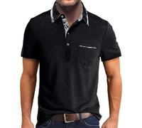 Today's Deals of The Day Relaxed Fit T Shirt Men Men's Fashion Spring and Casual Short Sleeved Lapel Solid Color Short Sleeved T Shirt Tops Summer Fashion Men Fashionable Tops Black