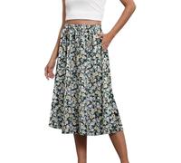 Today's Deals of The Day Skirts for Women UK Boho Skirts for Women Trendy Summer Flowy Floral Midi with Pockets Lightweight High Waisted Evening Scottish Fancy Dress Green