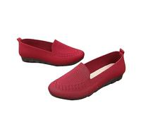 Today's Deals of The Day Slip On Trainers Women Wide Fit Wedge Trainers Breathable Solid Color Mesh Orthopedic Sneakers Low Top Arch Support Walking Shoes Lightweight Non-Slip Running Shoes Red