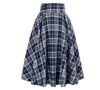 Today's Deals of The Day Womens Skirts Summer Women Fashion Casual Plaid Skirtwith Pockets Vintage High Waist Pleated Skirt Elastic Waist Skirts for Evening Women UK Womens Fashion Clothes Navy