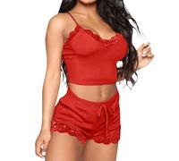 Today's Deals of The Day Women's Two Piece Set Loose V-Neck Pajamas Set with Chest Pads Next Clothing for Women Womens Pajama Sets Winter Womens Co Ord Pyjiamas Set Sale Clearance Red