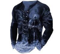 Todays Offers Special Deals Men Summer Clothes Men's Long Sleeve T Shirt Men's Medieval Shirt Gothic Tops Medieval Tops Summer Dress for Stylish Clothes Men UK Blue