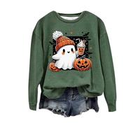 Todays offers Special Deals Prime Deals Halloween Sweatshirt For Women Cute Ghost Pumpkin Print Long Sleeve Pullover Tops Crew Neck Long Sleeve Blouse Shirts Lightning Deals of The Day