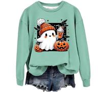 Todays offers Special Deals Prime Deals Halloween Sweatshirt For Women Cute Ghost Pumpkin Print Long Sleeve Pullover Tops Crew Neck Long Sleeve Blouse Shirts Hoodies for Women Uk Clearance