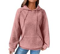 Todays offers Special Deals Prime Deals Hoodies for Women UK Oversized Waffle Hooded Sweatshirts Solid Color Loose Fit Long Sleeve Pullover Tops Casual Drawstring Next Sale Clearance Womens