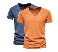 Todays Offers Special Deals Prime Deals Pack of 2 Premium V Neck Cotton T-Shirts for Men UK Plus Size Solid Color Casual Breathable Wicking Short Sleeve Tee Shirt Mens Fashion Plus Size Mens Tops