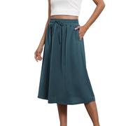Todays Offers Special Deals Prime Deals Summer Boho Knee Length Skirts for Women UK Pockets Solid Color Elasticated Adjustable-Drawstring High Waist A-Line Skirts Ladies Pleated