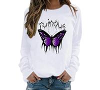 Todays offers Special Deals Prime Deals Winter Jumpers for Women UK Womens Print O Neck Sweatshirt Round Neck Fit Pullover Tops Casual Long Sleeve Workout Presents for In Laws (White, XL)