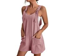 Todays Offers Special Deals Prime Deals Women's Tie Shoulder Overall Shorts Scoop Neck Plus Size Solid Color Summer Casual Wide Leg Romper with Pocket Pocket Short Sleeve Adjustable Jumpsuit UK