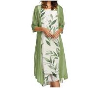 Todays Offers Special Deals Summer Dresses for Women UK Plus Size Two Piece Sleeveless Midi Dress with Chiffon Cardigan Fashion Floral Print Loose Fit Dress for Try Before You Buy Womens