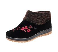 Todays Offers Special Deals Winter Boots for Women UK Fashion Winter Women Snow Boots Flat Soles Thick Soles Non Slip Round Toe Suede Embroidery Soft Deal of The Day Today Sale (Black, 5)