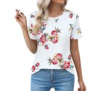 Today's Offers Special Deals Women's Short Sleeve Shirt White Top Size 12 African Floral UK Cotton Linen Beach Sheer Chiffon Blouse Warehouse Clearance