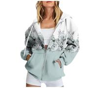 Todays offers Special Deals Zip Up Hoodie Women Oversized Floral Print Drawstring Hooded Sweatshirts Casual Loose Long Sleeve Blouse Tee Essential Womens Clothing Sale Clearance Uk Grey