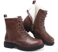 todaysunny Womens Combat Winter Boots Fur Lined Snow Boots Lace Up Side Zip | Low Heel Black Booties, Comfort Foot Support, Traction Rubber Outsole, Water Resistant Upper, Outdoor Cold Weather Wear