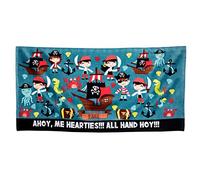 Todd Linens Kid’s Beach Towel, Plush, Ultra Soft, Super Absorbent Cotton | Large 75 x 150 CM Cotton | Bright, Colourful, Outdoor Use | Boys and Girls (Pirates Ahoy)