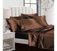 Todd Linens Soft, 6-Piece Duvet Cover Set Silky Polyester Satin -100 GSM Fabric, Breathable, Cool, & Moisture-Wicking Comforter Sleeve (Chocolate, Single)