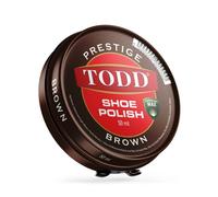 TODD Prestige Shoe Polish Brown Dark Tan High Gloss with Carnauba Wax | Shine and Protect for Leather Shoes, Boots, Bags | Metal Tin | 50ml