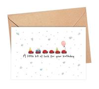 ToddDesign A Little Bit Of Luck For Your Birthday Card - Birthday Postcard With Ladybug And Good Luck - Cute Ladybug With Balloon And Confetti - Cute Animal Bday - Insect Bday Card