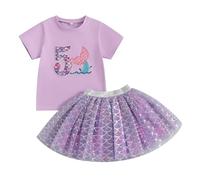 Todder Baby Girl Birthday Outfits Clothes Short Sleeve Letter Print T-Shirt Sweatshirt and Tiered Layered Puffy A-Line Tulle Skirt Pageant Birthday Party Princess Dress (Purple Five, 5 Years)