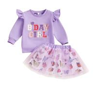 Todder Kids Girls Birthday Clothes Outfits Long Sleeve Letter Embroidery Sweatshirt Pullover and A-Line Tutu Dress Layered Puffy Tulle Skirt Wedding Pageant Party Dress (Light Purple, 18-24 Months)