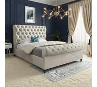 Toddington Sleigh Upholstered Beige Soft Velvet Designer Bed Frame