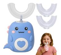 Toddla U-Shaped 360º Ultrasonic Toothbrush, Dinobrush 360 Kids Ultrasonic Toothbrush with 2 U Shaped Silicone Brush Heads, LED Light & Dino Look, Dino Electric Tooth Brush - Built for Kids (Blue, S)