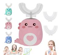 Toddla U-Shaped 360ºUltrasonic Toothbrush, Chewable Silicone Dino Electric Tooth Brush, Kids Hands Free Toothbrushs with LED & Dino Look Light for Boys and Girls (Pink, Ages 2-6)