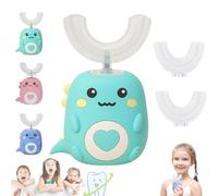 Toddla U-Shaped 360ºUltrasonic Toothbrush, Chewable Silicone Dino Electric Tooth Brush, Kids Hands Free Toothbrushs with LED & Dino Look Light for Boys and Girls (Green., Ages 2-6)