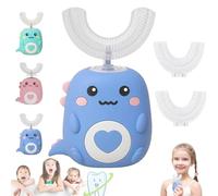 Toddla U-Shaped 360ºUltrasonic Toothbrush, Chewable Silicone Dino Electric Tooth Brush, Kids Hands Free Toothbrushs with LED & Dino Look Light for Boys and Girls (Blue, Ages 6-12)
