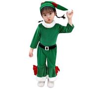Toddlder Kids Elf Costume for Little Girls Christmas Outfits Green Long Sleeve Tops Pants with Santa Hat 3PC Elf Outfit Cute Christmas Party Sets Girls Xmas Outfits for 1-12 (Green-a, 9-10 Years)