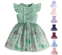 Toddle Girls Dress Ruffle Summer Sequin Ribbed Knit Tulle Ruffle Sleeveless Princess Dress Cotton Casual Tutu Skirt for Girls Floral Printed Baby Embroidery Tulle Clothes