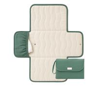 Toddlekind Portable Changing Pad - Organic Cotton & Water-Resistant Polyester - Travel-Friendly, Foldable Change Mat - Forest Green Stripes with Wave Stitching - Chic, Durable, Easy to Clean
