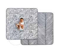 Toddlekind Pretty Practical Mat 100% Organic Cotton 47" x 47”, Reversible, Portable, Travel, Portable, Indoor/Outdoor, for Babies/Toddlers, Sandy Lines-Ocean Leaves-Charcoal (Grey/Black)