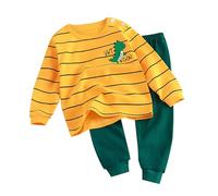 Toddler 2 Piece Cotton Pajamas Sets artoon Dinosaur Striped Long Sleeve Sleep Shirts Family Pants Nightgowns for Pyjamas for Kids 10-11 Ski Fleece Top (A, 5-6 Years)