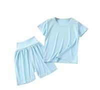 Toddler a ama Set 2PCS Boys Girls eepwear Short Sleeve Top Shorts Outfit Soft Summer J Kids oun ewear ghtwear (Light Blue, 110)