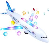 Toddler Airplane Toys for Boys Girls, Kids A380 Airbus Commercial Passenger Electric Aeroplane Toy with Flashing Led Lights & Sounds, Bump and Go Battery-Operated Helicopter Toy Birthday Gift, White